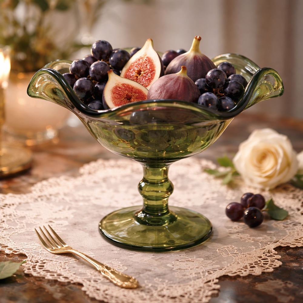 Imperial Glass Provincial Verde green footed compote candy dish